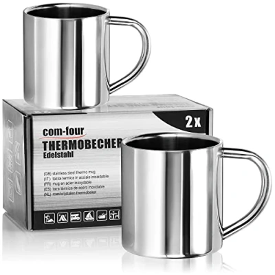 Image of COM FOUR® 2X Stainless Steel Thermal Mug 180 ml per Double Walled Insulating shatterproof Coffee Drinking Camping Cup BPA Free (180ml)