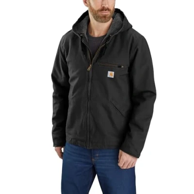 Image of Carhartt Men&#039;s Relaxed Fit Washed Duck Sherpa Lined Jacket Work Utility Outerwear, Black, S