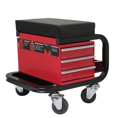 Image of Secure Fix Direct Mechanic Creeper Seat Workshop Trolley With Drawers (Padded Garage Work Stool Wheeled Tool Box)