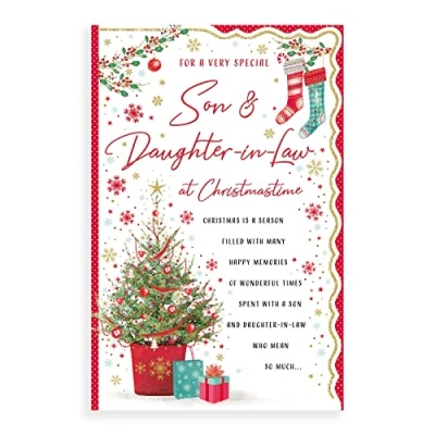 Image of Piccadilly Greetings Sentiment Christmas Card Son &amp; Daughter in Law 12 x 8 inches Regal Publishing,C85457