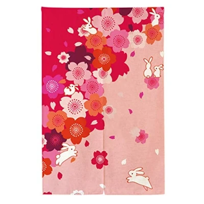 Image of LIGICKY Japanese Style Noren Long Doorway Curtain Running Rabbits Door Curtains Window Tapestry for Home Decoration, 33.5&quot;x59&quot; Pink