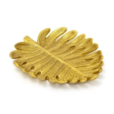Image of Carousel Home Gold Resin Parrot Palm Leaf Trinket Dish Tropical Polyresin Tray Storage Display Vanity Embossed Jewellery 20cm