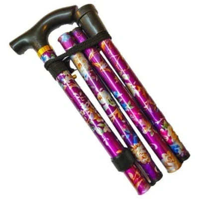 Image of KAV Walking Stick, Easy Adjustable Height Folding Extendable Cane, Lightweight Flexible and Durable Aid Mobility Collapsible Stick (Purple Floral)