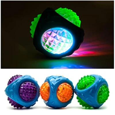 Image of 2 X Squeaky LIGHT UP Balls for Dog BOUNCY Chew Toys Toy Flashing Teething Indoor Interactive Boredom