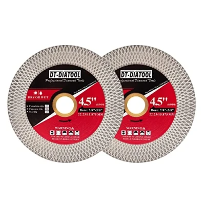 Image of DT DIATOOL Diamond Tile Blade 115mm Circular Saw Bore 22.23mm/16mm Double Sided X Mesh Cutting &amp; Grinding Disc for Porcelain Ceramic Marble Artificial Stone(2 Pack)