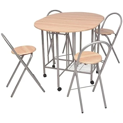 Image of vidaXL Folding Dining Set 5 Pieces MDF Oak Table and Chairs Kitchen Furniture