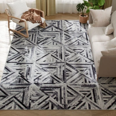 Image of Non Slip Washable Rug, Chenille Floor Carpet for Living Room, Black Homcom