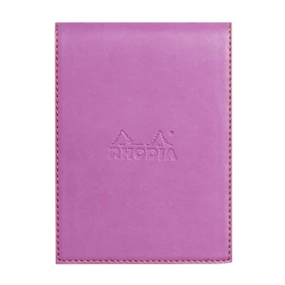 Image of RHODIA 128111C Clipboard Case + Stapled Notepad No. 12 Lilac 8.5x12 cm Small Squares 80 Detachable Sheets 80G White Clairefontaine Paper Pencil Holder Faux Leather Rhodiarama