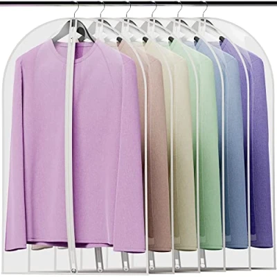 Image of Hangerworld 12 Suit Garment Clothes Covers 100cm Clear White Trim Showerproof Zipped