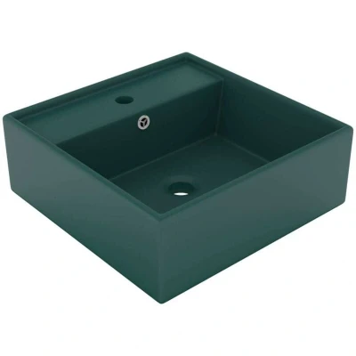 Image of vidaXL Luxury Basin Overflow Square Matt Dark Green 41x41 cm Ceramic