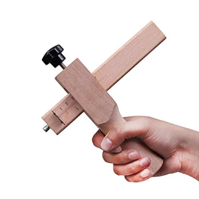 Image of Wooden Hand Leather Strip Strap Adjustable Cutting Tool DIY Craft Tools Cutter with 5 Blades