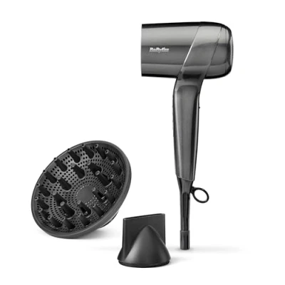 Image of BaByliss Titanium Shine Hair Dryer New 2025, Powerful and Compact, Ergonomic Blow Dryer, Ionic Frizz Free Conditioning, 3 Heat &amp; Speed Settings, Metallic Grey, D6200DU