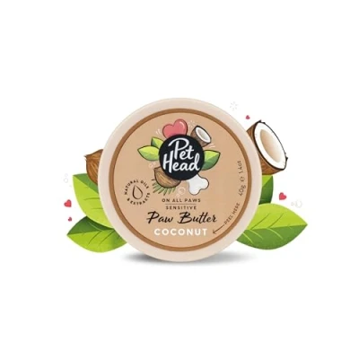 Image of Pet Head Coconut Paw Butter 40g, On All Paws, Moisturiser Balm, Soothes &amp; Nourishes for Soft Crack free Paws and Noses, Professional Grooming, Vegan, Lick Safe, Gentle Formula Puppies, Cream