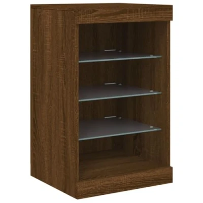 Image of vidaXL Brown Oak Sideboard with LED Lights Modern Style Storage Cabinet for Living Room, Engineered Wood Construction Display Top