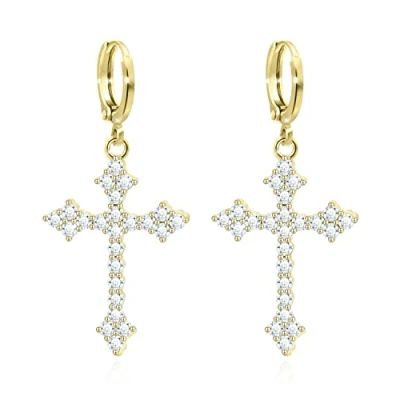 Image of KristLand Silver Tone Full CZ Cubic Zirconia Stone Elegant Sexy Cross Gothic Hoop Piercing Drop Earrings with White Gold Plated for Women