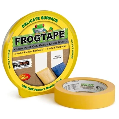 Image of Frog Tape Yellow Delicate Surface Painters Masking 24mm x 41.1m. Indoor painting and decorating for sharp lines no paint bleed