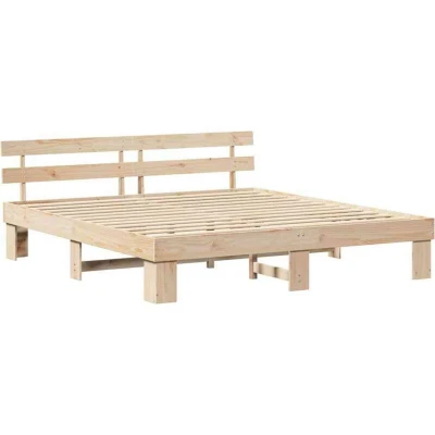 Image of Bed Frame with Headboard 200x200 cm Solid Wood Pine Vidaxl