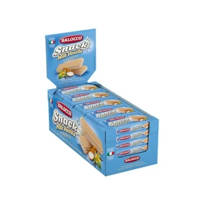 Image of Balocco Snack Milk Vanilla Wafers, Pack of 30 x 45g, red