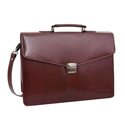 Image of Brown Leather Briefcase for Mens Laptop Bag Business Organiser Shoulder Case Alvin