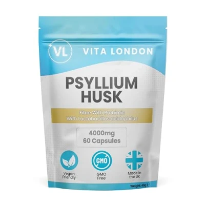 Image of Psyllium Husk Capsules 4000mg Fibre Supplement with Acidophilus Probiotic 180 Capsule for Men &amp; Women (Not Powder or Tablets) Vegan, UK Made