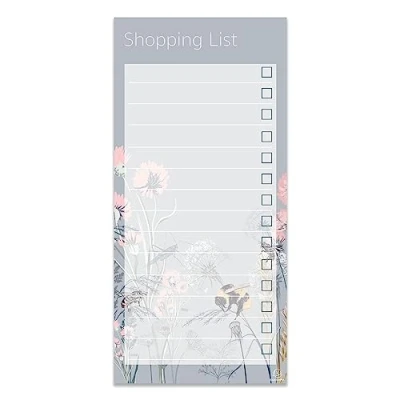 Image of Exacompta Ref GS013Z Shopping List Notepad, 90gsm Paper 98mm x 210mm, 40 Sheets of Lined with a Flower &amp; Bee Design, Great for Getting Organised