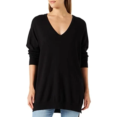 Image of Kaffe Curve Women&#039;s KCmachi Knit Pullover Sweater, Black Deep, M