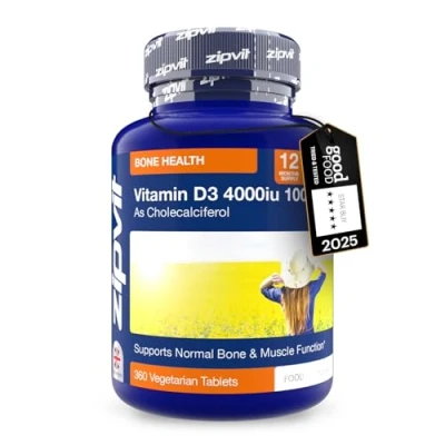 Image of Zipvit Vitamin D3 4000 IU, 360 Maximum Strength D Tablets, 12 Months Supply, Vegetarian, 1 a Day, VIT As Cholecalciferol, Supports Bones Muscles, Immune System