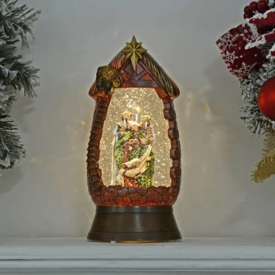 Image of Mr Crimbo Light Up Nativity Glitter Water Spinner Christmas Decoration 25cm