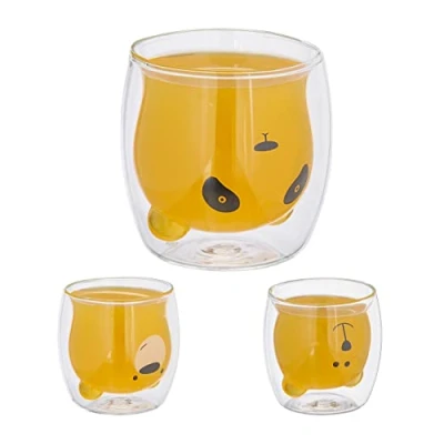 Image of Relaxdays Bear Drinking, Set of 3, 300 ml, Double Walled, Borosilicate Glass, Transparent