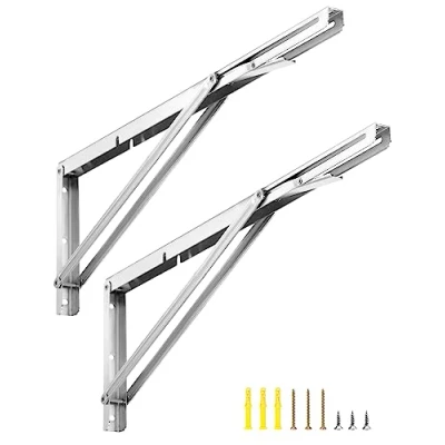Image of QWORK® 2 Pack 24&quot; Heavy Duty Folding Shelf Brackets for Wall Mounted Tables Benches Shelves Stainless Steel Max Load 150kg I 330lb