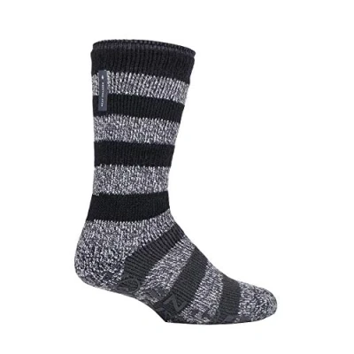 Image of Heat Holders Mens Striped Fleece Lined Non Slip Thick Slipper Socks Black Size 6 11