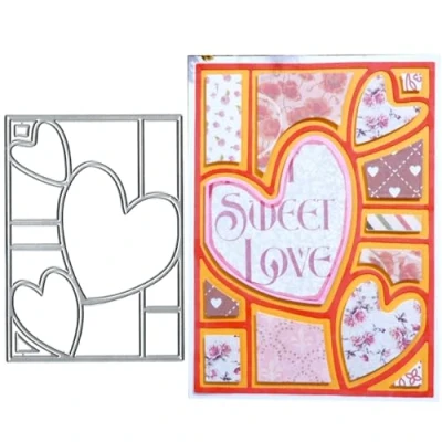 Image of Rectangle Frame Metal Die Cuts Dies Stencil, Heart Cutting Cut Stencils DIY Scrapbooking Cards Photo Album Craft Decorative Embossing Paper for Card Making