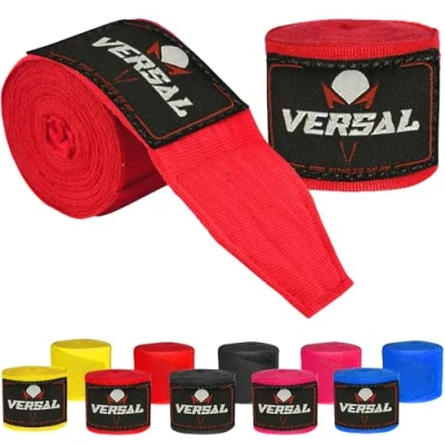 Image of VERSAL Boxing Hand Wraps 4 Meter Inner Gloves Bandages Wrist Support Under Mitts Knuckle Fist Protector MMA Muay Thai Kickboxing Handwraps for Martial Arts Training Gym Workout (Red)