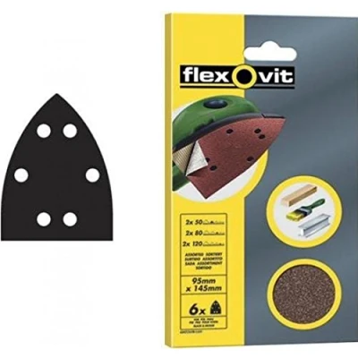 Image of Flexovit FLV26409 Detail Hook &amp; Loop Sanding Sheets 95x145mm Fine 120G (Pack 6)