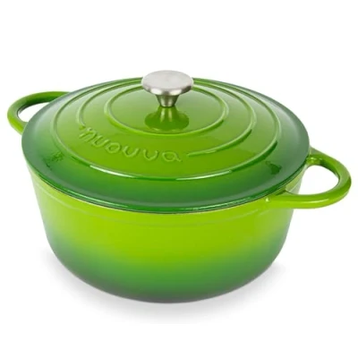 Image of Cast Iron Dutch Oven with Lid Non Stick Ovenproof Enamelled Casserole Pot, Safe up to 500 F Sturdy Cookware Green, 6.4 Quart, 28cm by Nuovva
