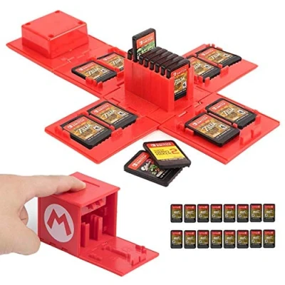 Image of doepeBAE Games Storage Case Compatible for Nintendo Switch Video Game Card Holde Protective System Organizer Travel Container Box Hard Shell with 16 Slots(Mario RED)