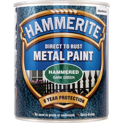 Image of Hammerite Direct to Rust Metal Paint Hammered Dark Green Finish 750ML