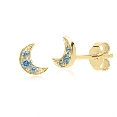 Image of Night Sky London Blue Topaz Moon Stud Earrings in 9ct Yellow Gold