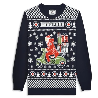 Image of Lambretta Mens Scooter Christmas Jumper Festive Sweater Navy 4XL