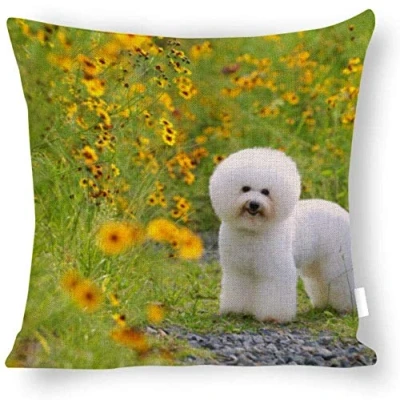 Image of Giftme Lovely White Bichon Frise Puppies Cushion Cover for Bedroom/Sofa Car Chair Decor, 45 Cm X Linen Cover, Throw Pillow Cover.