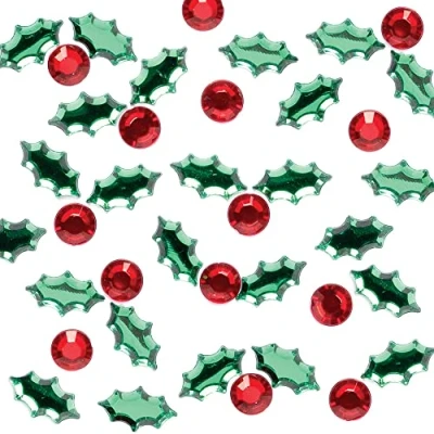 Image of Baker Ross FX343 Holly and Berry Self Adhesive Acrylic Jewels Pack of 300, Kids Arts Crafts Essentials, Gem Stickers for Children, Christmas Stickers, Embellishments
