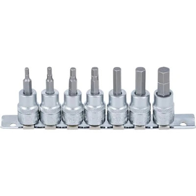Image of BGS 5104 Bit Socket Set 10 mm (3/8&quot;) Drive internal Hexagon 1/8&quot; 3/8&quot; Inch Sizes 7 pcs.