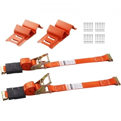Image of VEVOR Wheel Chock Tie Down Kit, 2&quot; x 96&quot; Strap Heavy Duty Trailer System for 10&quot; 23&quot; Wheels, ATV, UTV, Trailer, Mower, &amp; Accessories, 4 Pack