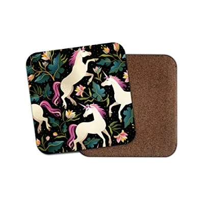 Image of 1 x Pretty Unicorns Coaster Unicorn Horse Flowery Fun Girls Kids #8755
