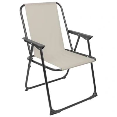 Image of Beige Folding Metal Beach Chair By Harbour Housewares