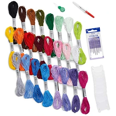 Image of Avenfair Embroidery Threads 24 Skeins per Pack, Multi Color Floss, Cross Stitch Threads, Friendship Bracelet with Free Needles, Floss Bobbins (24 Colors)