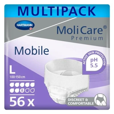 Image of MoliCare Premium Mobile Disposable Pull Up Pants: Discreet Use for Woman and Men with Incontinence; 8 Drops, Size L, Pack of 56
