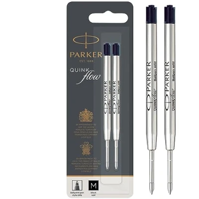 Image of Parker Ballpoint Pen Refills Medium Point Black QUINKflow Ink 2 Count