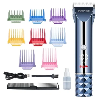 Image of Barberboss 10 in 1 All One Trimmer, Ultimate Grooming Kit for Beard &amp; Hair, 8 Attachments Comb Set, Precision Titanium Ceramic Blades, LED Display Dual Speed Options, QR 2091E