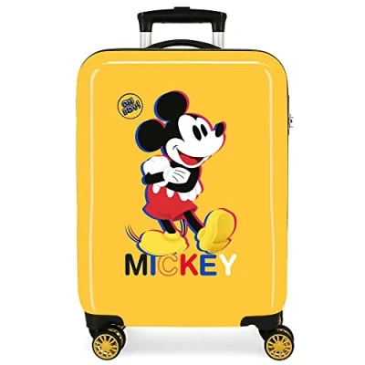 Image of Disney Mickey All Smile Valise Cabine Multicoloured 38 x 55 20 cm Rigide ABS Fermeture à Combinaison Latérale 35L 2 kg 4 Doubles Roues Bagage Main, Ochre, One Size, Cabin Suitcase